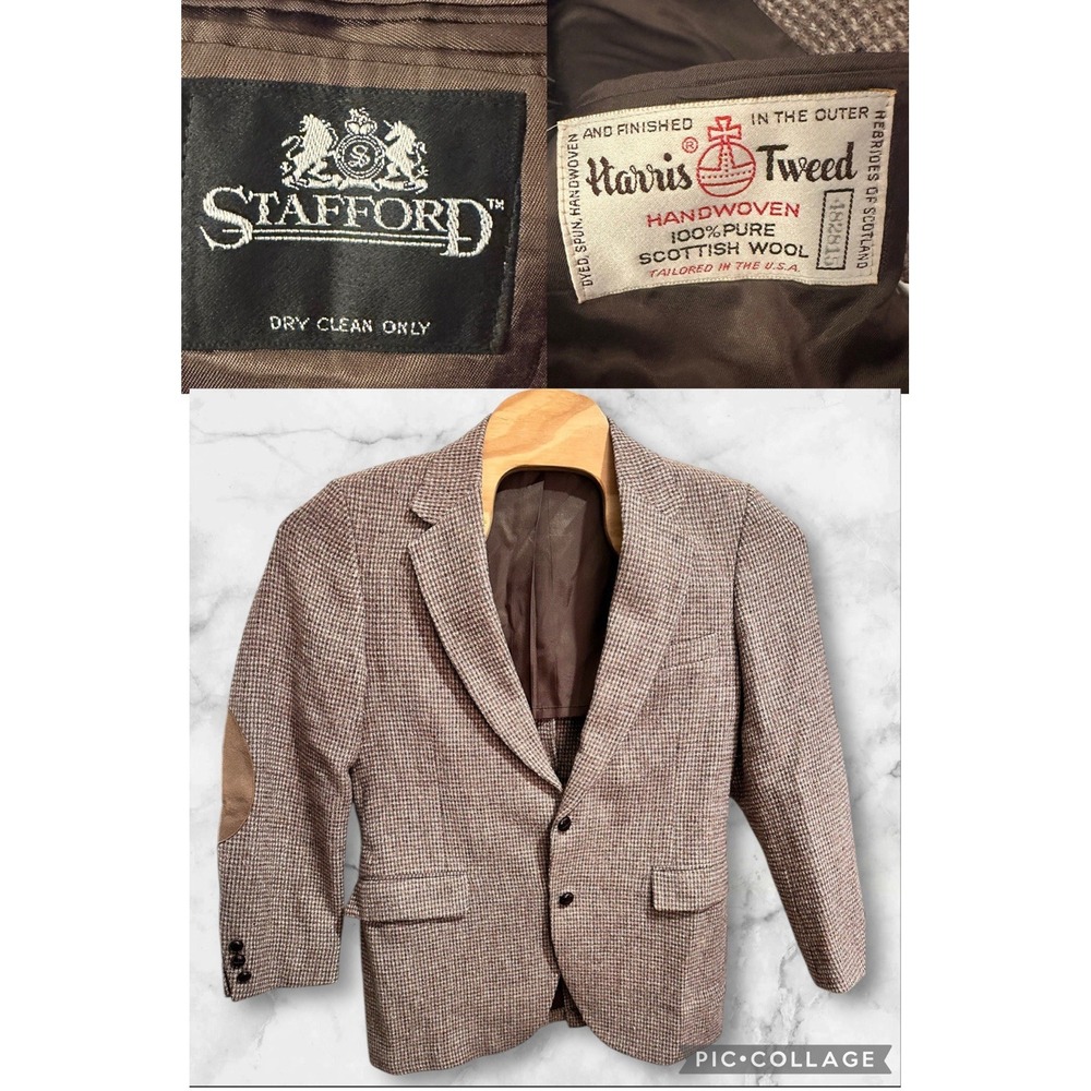 Vintage Harris Tweed Stafford Blazer Sport Coat Mens Wool‎ Brow